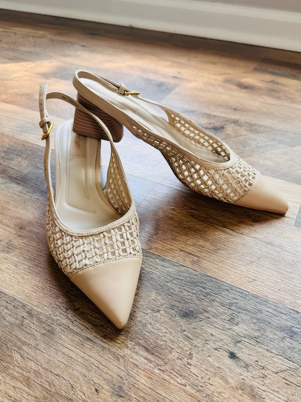 Franco Sarto Raffia Woven Slingback Heels Cream Pointed Toe Size 8